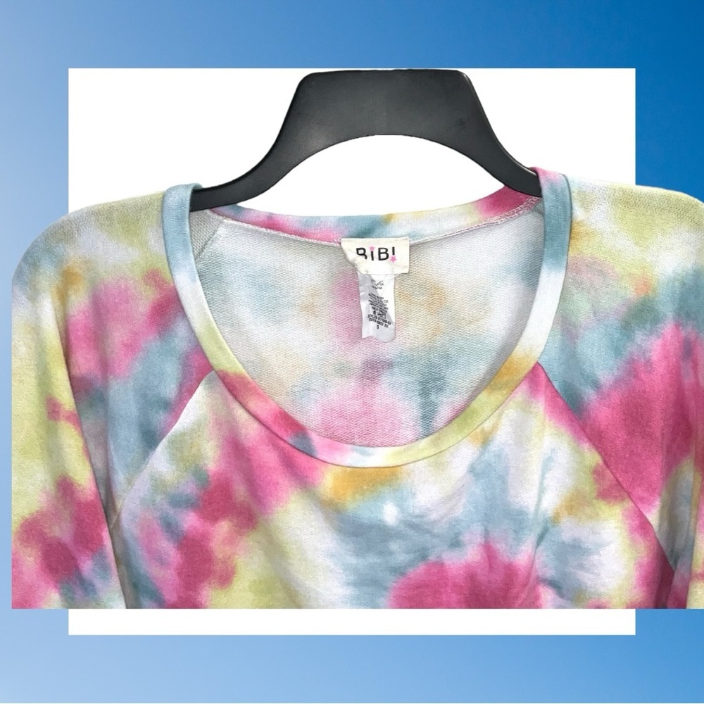 BiBi White, Yellow, Pink Blue Tye Dye Soft Sweatshirt Women Small - Picture 2 of 4
